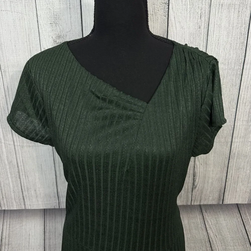 Mia Joy Women's XL Dark Green Self Striped Stretch Maxi Dress - Picture 2 of 7